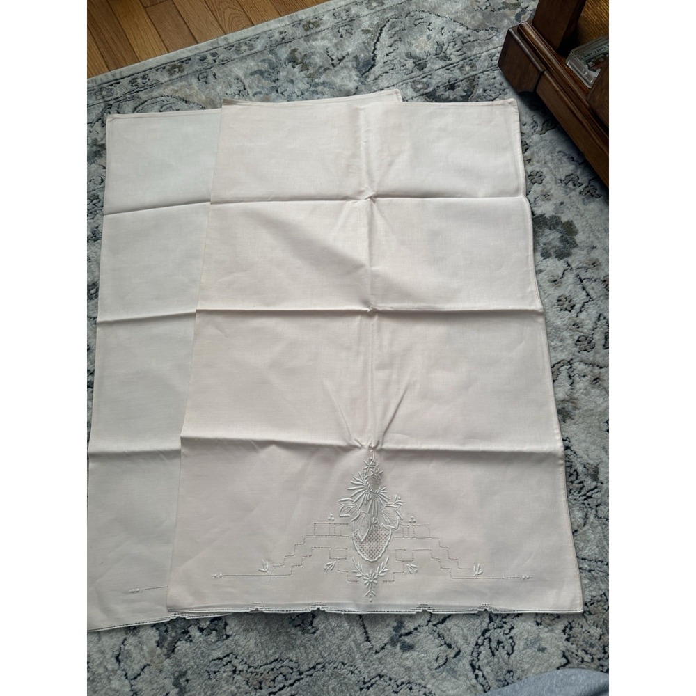 Vintage Pair of Embroidered Pillowcases Floral Light Pink, One Spot
